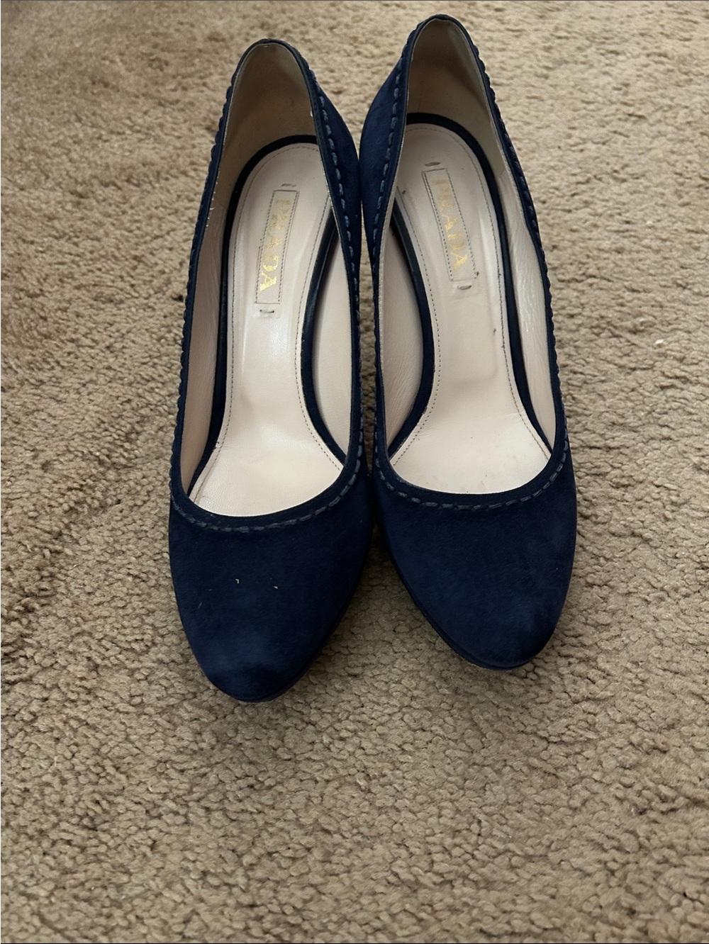 Prada Navy Suede Pointed-Toe Pumps